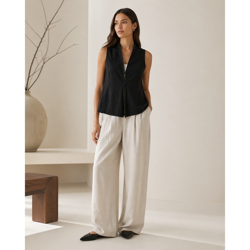 Eileen Fisher Womens XS‎ Charcoal Black Textured Knit Tie Front Sleeveless Vest